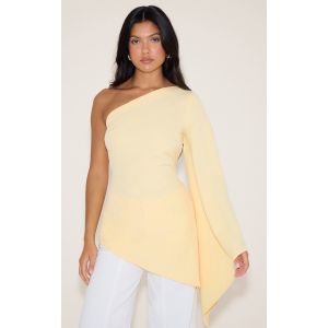Top long tissé jaune beurre à manche évasée asymétrique, Jaune Beurre - Taille 40