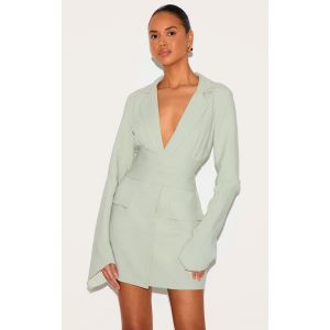 Femme Robe blazer tiss&eacute;e vert sauge &agrave; ceinture | Taille 40 - Taille 40