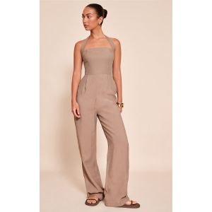 Femme Combinaison tiss&eacute;e textur&eacute;e gris champignon &agrave; dos nu | Taille 44 - Taille 44