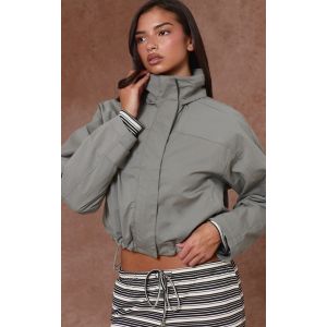 Femme Veste coupe-vent vert olive &agrave; col entonnoir et capuche amovible | Taille 36 - Taille 36