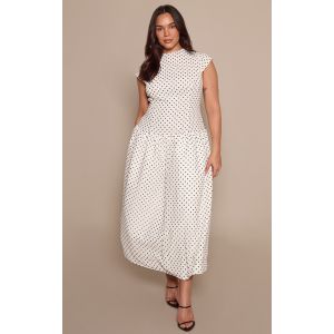 Femme Plus Robe mi-longue noire et blanche &agrave; pois et taille tombante | Taille 50 - Taille 50