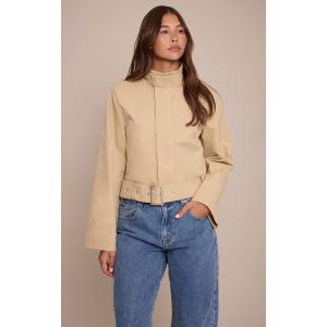 Femme Veste de motard courte beige &agrave; ceinture | Taille 42 - Taille 42