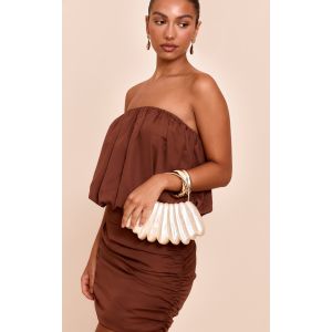 Femme Pochette rigide lisse incurv&eacute;e effet perl&eacute; Snow pearl - Taille One Size