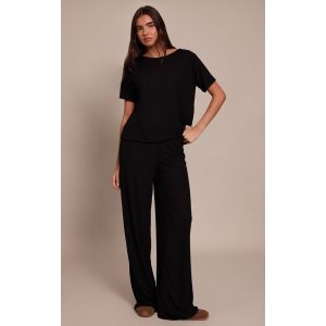 Femme Pantalon large textur&eacute; noir transparent | Taille 40 - Taille 40