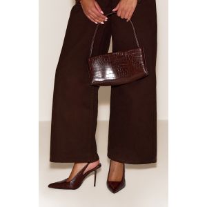 Femme Escarpins talon moyen chocolat effet croco à bride derrière et empeigne haute | Taille 36 - Taille 36