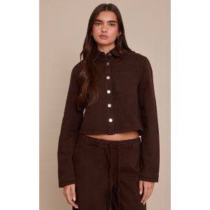 Femme Chemise en jean chocolat &agrave; ourlet coup&eacute; court | Taille 44 - Taille 44