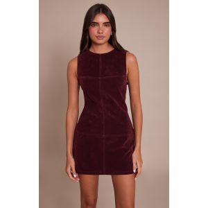 Femme Robe droite structur&eacute;e en su&eacute;dine bordeaux sans manches &agrave; lis&eacute;r&eacute;s surjet&eacute;s | Taille 32 - Taille 32