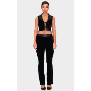 Femme Pantalon skinny flare en velours noir &agrave; ceinture satin&eacute;e | Taille 36 - Taille 36