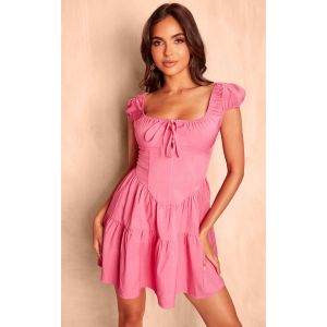 Mini robe corset rose vif à volants et lacets, Rose Vif - Taille 42
