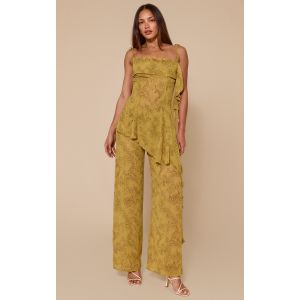 Tall Pantalon droit en mousseline de soie chartreuse imprimé abstrait, Chartreuse - Taille 38