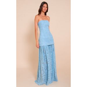 Robe mi-long à Panneau en Dentelle Bleu Clair et Bandeau, Bleu Clair - Taille 38