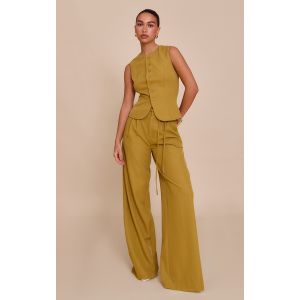 Pantalon de tailleur large tissé moutarde profond à détail noué, Moutarde - Taille 40