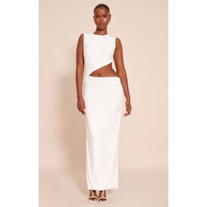 Robe longue doublée moulante blanche à découpe, Blanc - Taille 42