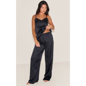 Ensemble de pyjama satiné noir à débardeur et pantalon, Noir - Taille S