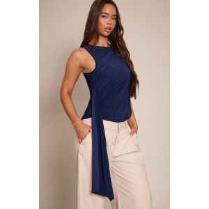 Femme Top long moulant bleu marine &agrave; d&eacute;tail drap&eacute; | Taille 42 - Taille 42