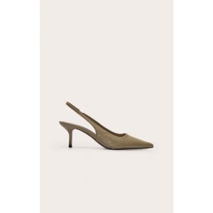 Escarpins pointus en PU vert olive à talon moyen et bride derrière, Vert Olive - Taille 40
