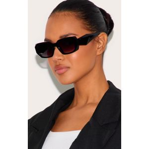 Femme Lunettes de soleil rectangulaires noir profond d&eacute;tail angles - Taille One Size