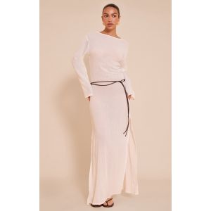 Robe longue texturée blanche à manches longues, Blanc - Taille 38