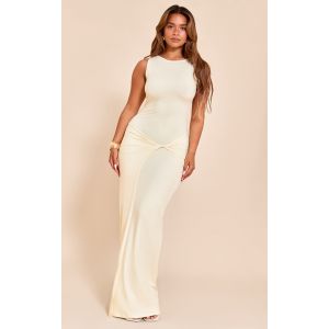 Shape Robe longue en Sculpt jaune beurre à col bateau et partie torsadée sur la taille, Jaune Beurre - Taille 42