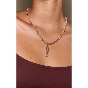 Collier doré en chaîne à pendentif poisson, Doré - Taille One Size
