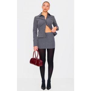 Micro jupe de tailleur tissée grise à fines rayures et paillettes, Gris - Taille 42