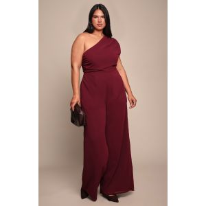 Femme Plus Combinaison en mousseline de soie prune froncée à épaule unique | Taille 48 - Taille 48