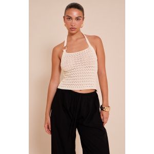 Femme Top en maille style crochet crème à dos nu et empiècement | Taille Small - Taille S