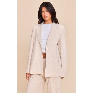 Blazer de tailleur oversize en effet lin beige, Beige - Taille 42