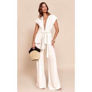 Femme Combinaison large texturée blanche à nouer à la taille | Taille 38 - Taille 38