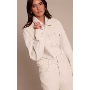 Femme Veste courte en velours c&ocirc;tel&eacute; &eacute;cru &agrave; zip Ecru | Taille 38 - Taille 38