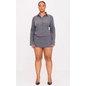 Plus Mini-jupe en maille tissée grise ajustée à pailletées et fines rayures, Gris - Taille 44