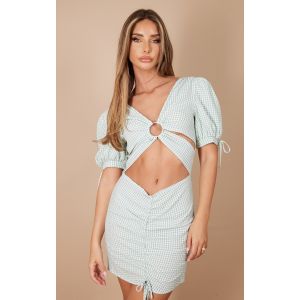 Robe moulante en mousseline de soie verte à détail anneau, Vert - Taille 38