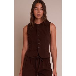 Femme Gilet tailleur en velours c&ocirc;tel&eacute; marron fonc&eacute; | Taille 40 - Taille 40