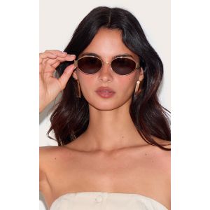 Femme Lunettes de soleil arrondies fines dor&eacute;es - Taille One Size