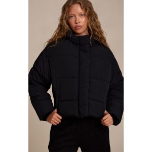 Femme Doudoune noire courte à cordon de serrage | Taille Large - Taille L
