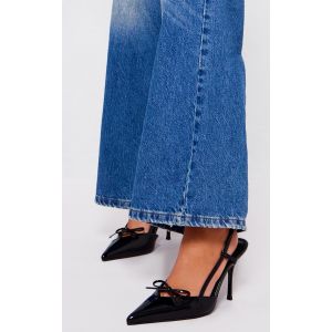 Escarpins pointus en PU verni noir à talon mi-haut et noeud, Noir - Taille 40