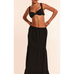 Femme Jupe de plage longue en effet lin noir à étages | Taille XS - Taille XS