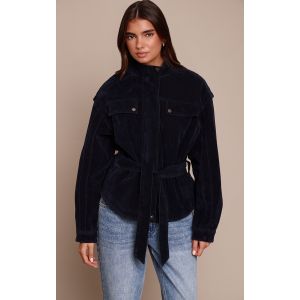 Femme Veste en su&eacute;dine bleu marine &agrave; ceinture et taille tombante | Taille XS - Taille XS