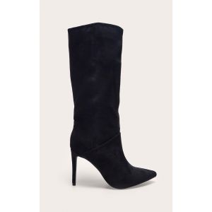Bottes hautes pointues en suédine noire à talon aiguille, Noir - Taille 40