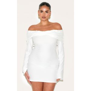Plus Robe moulante douce blanche à col bardot torsadé, Blanc - Taille 56