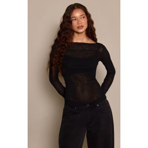 Femme Top en mesh d&eacute;vor&eacute; c&ocirc;tel&eacute; noir &agrave; manches longues et bralette superpos&eacute;e | Taille 34 - Taille 34