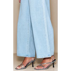 Femme Sandales carrées argentées à talon et brides asymétriques | Taille 40 - Taille 40