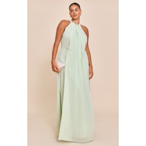 Plus Robe longue en mousseline de soie citron vert très plissée, Citron Vert - Taille 48