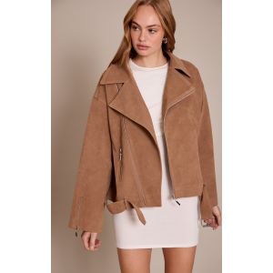 Femme Veste motord oversize en su&eacute;dine camel | Taille 40 - Taille 40