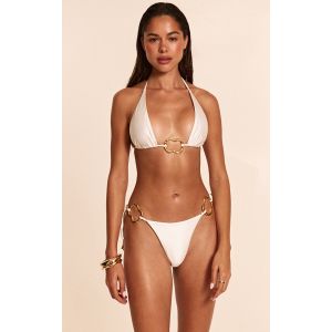 Femme Bas de maillot de bain blanc nou&eacute; sur les c&ocirc;t&eacute;s &agrave; empi&egrave;cements dor&eacute;s brillants | Taille 44 - Taille 44