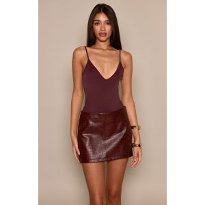 Femme Body en Sculpt mat chocolat &agrave; bretelles fines et col en V | Taille 44 - Taille 44