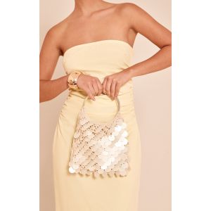 Sac à main en raphia crème à sequins mats, Crème - Taille One Size