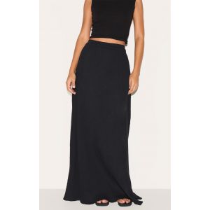 Tall Jupe longue en étamine de coton noire à taille élastique, Noir - Taille 44