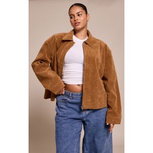 Femme Plus Veste bomber en su&eacute;dine marron clair &agrave; boutons cach&eacute;s | Taille 2XL - Taille 2XL