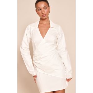 Robe chemise cache-coeur blanche à manches longues, Blanc - Taille 38